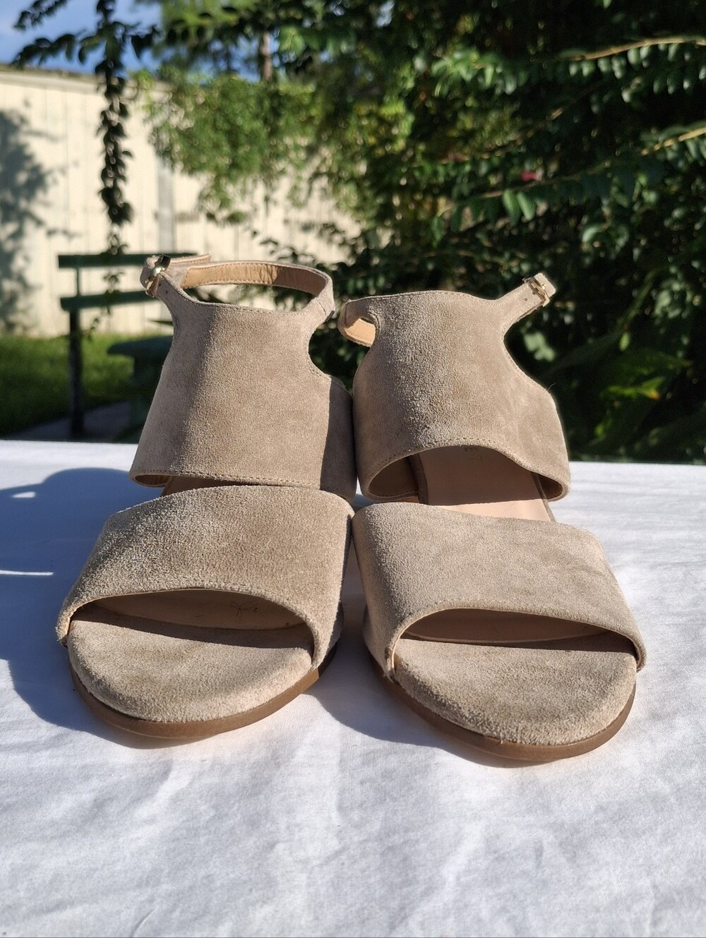 Mint Velvet Arna Natural Suede Cut Out Block Heel Round Toe Slingback Sandal 8.5 - Picture 2 of 10